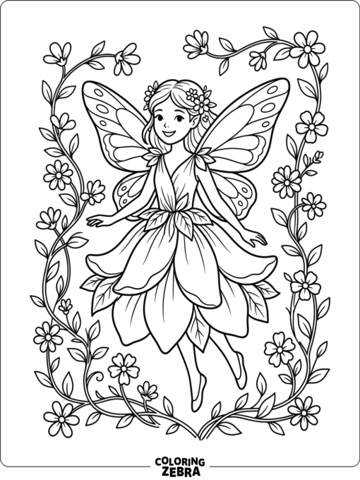 A flower fairy in a petal dress