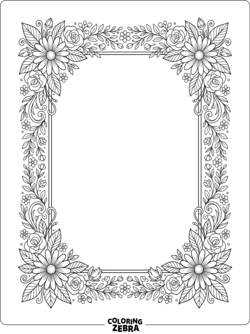 A floral frame with an open center and corner blooms