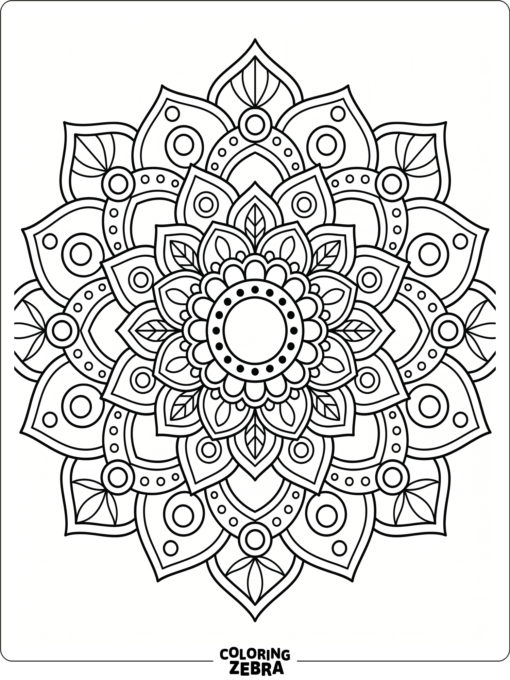 A geometric flower mandala with repeating petals and circles
