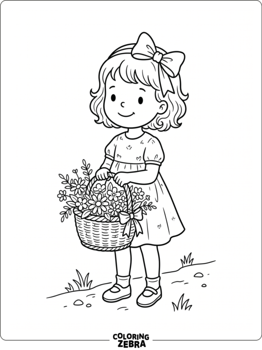 A girl holding a basket of flowers