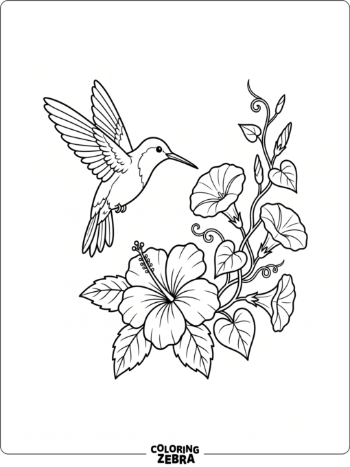 A hummingbird among blooming flowers