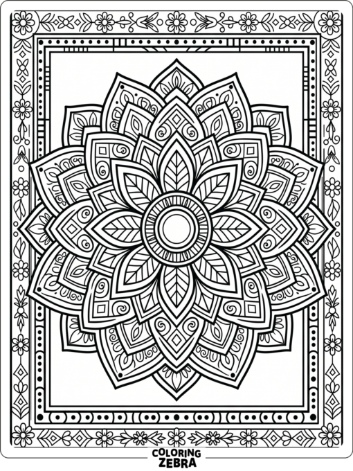 A geometric flower mosaic with simple petal shapes and bold outlines