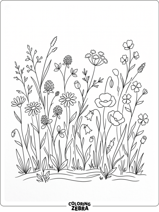 Wildflowers and grass stems in a simple natural scene
