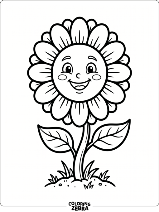 A smiling flower with a friendly face and leaves