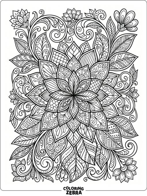 A flower with repeating zentangle patterns