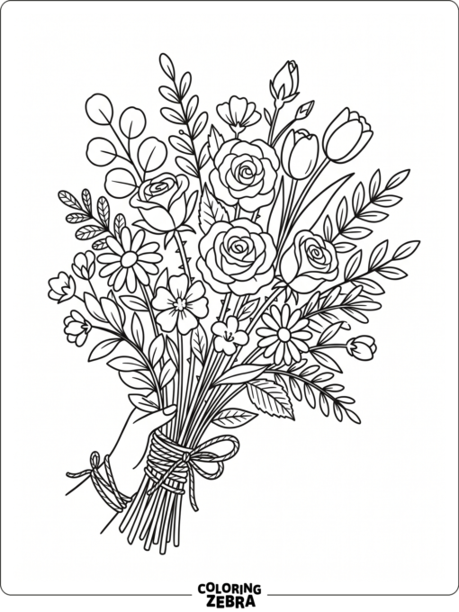 Simple flowers with leafy stems in a garden bouquet