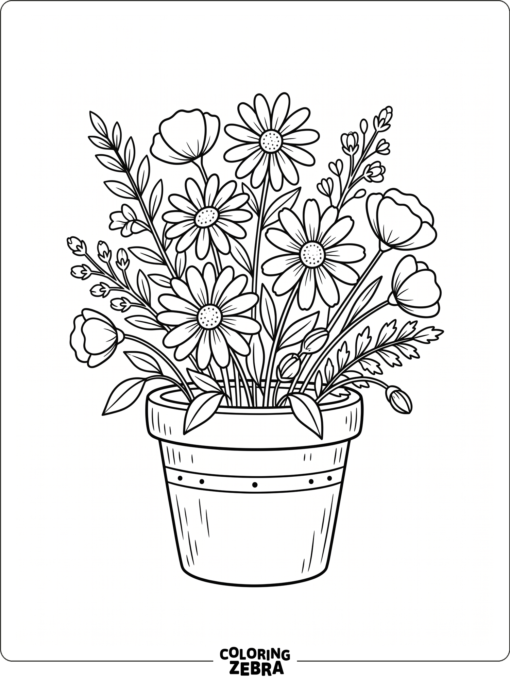 Flowers arranged in a pot with open leaves