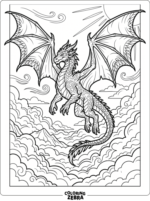 A dragon flying above the clouds