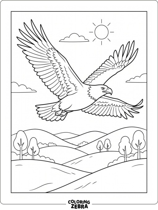 An eagle flying with wings spread wide
