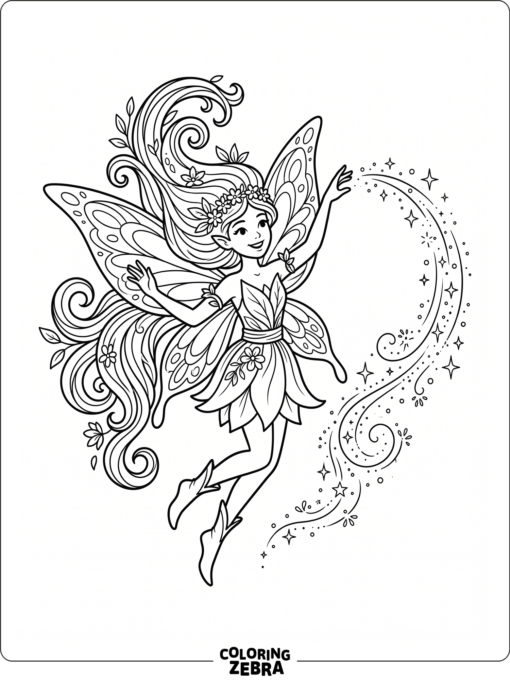 A flying fairy with a sparkling trail