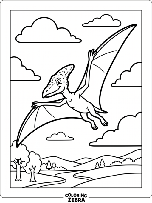 A pterodactyl flying with wings spread wide