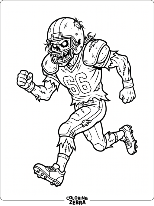 Football zombie in full gear running with a determined pose