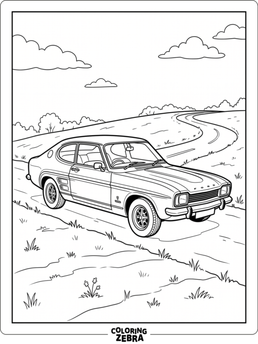 A sports coupe sits on a hill under clouds