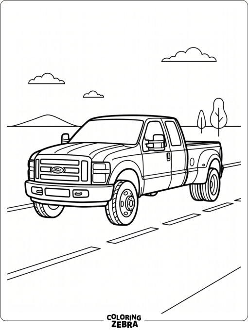 A Ford dually truck on a flat road