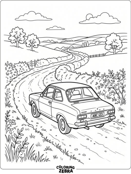 A compact car on a winding country road