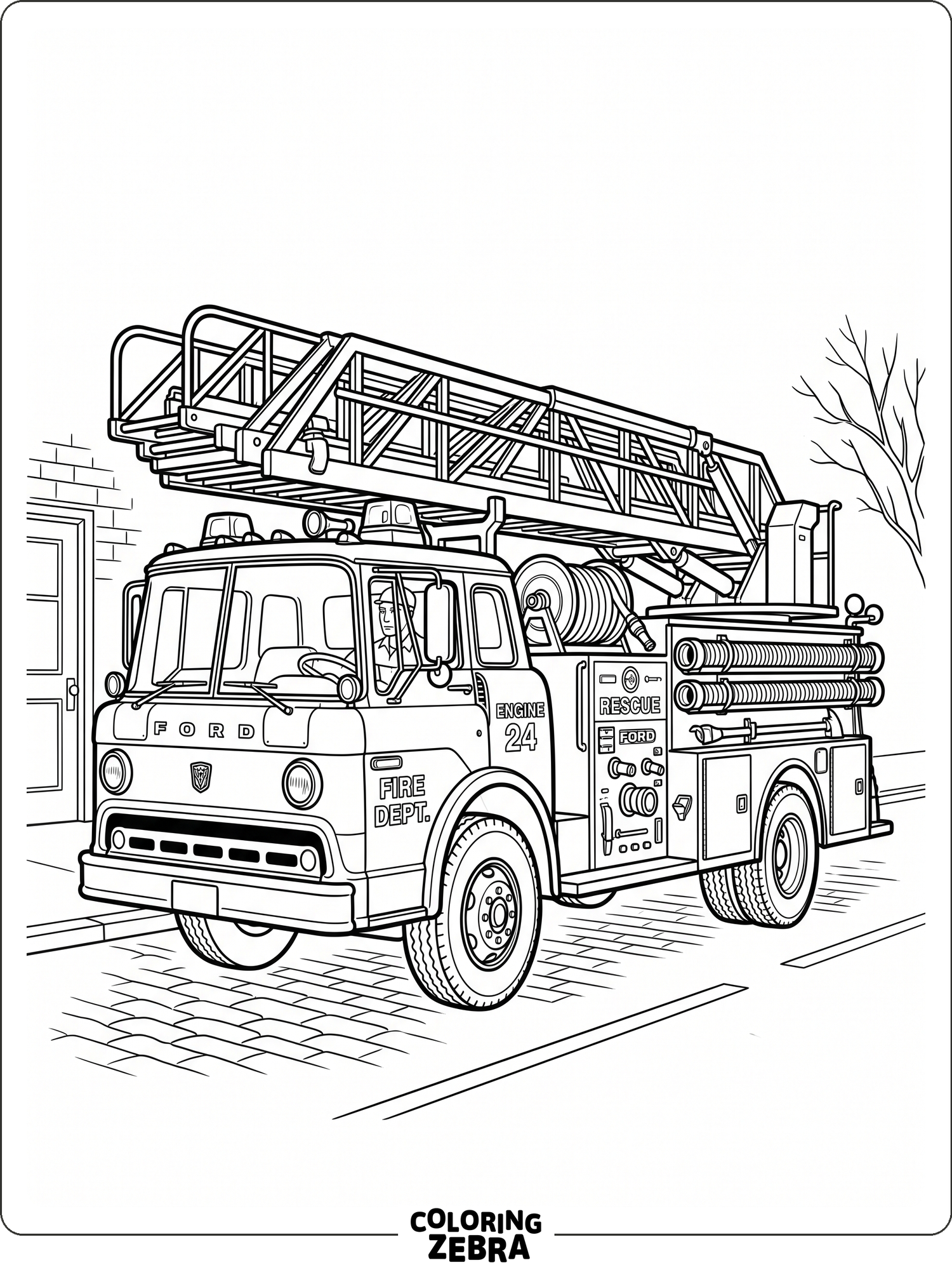 Bold fire truck with big wheels and a hose reel