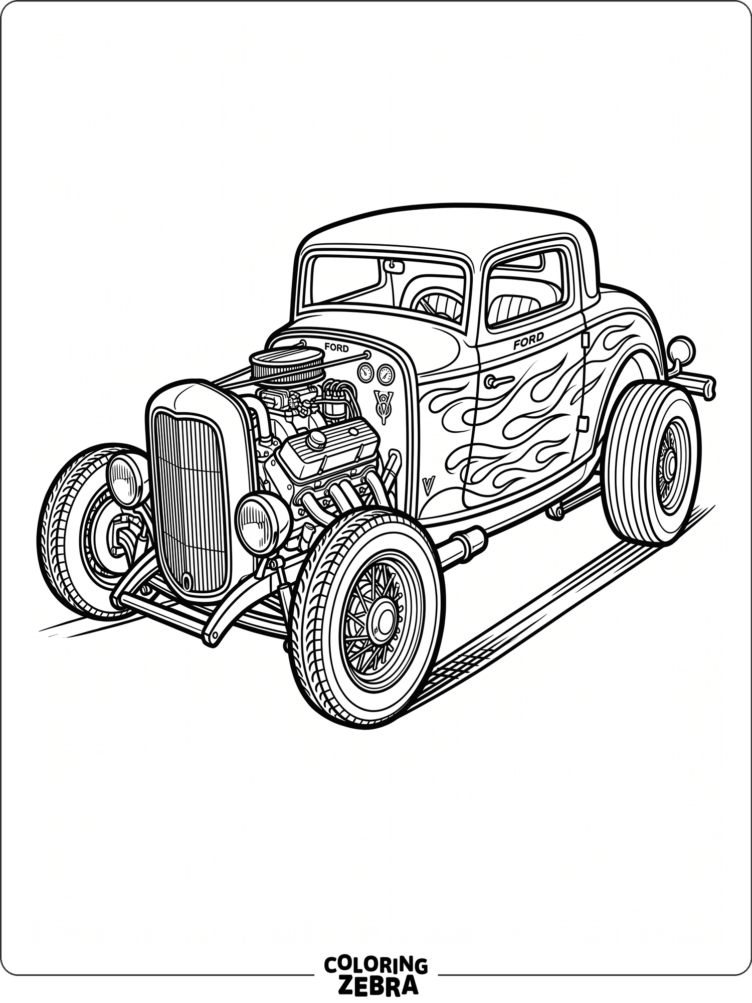 Low-slung hot rod parked on a simple road