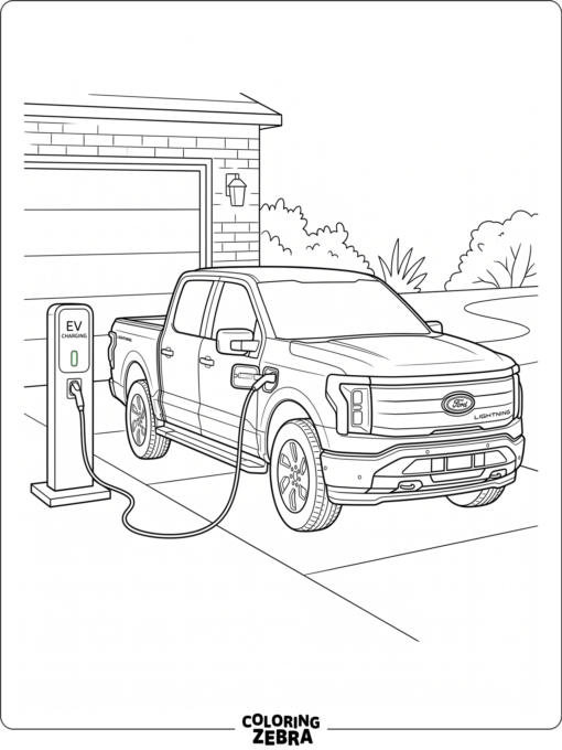 An electric pickup truck connected to a charger