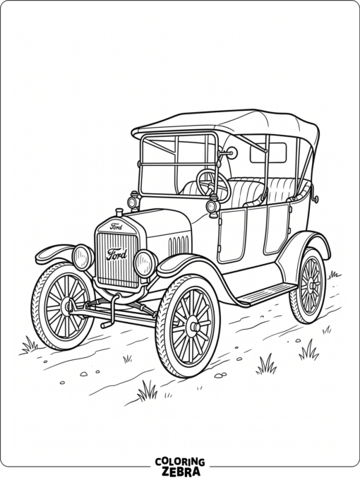 A vintage Ford Model T with spoked wheels
