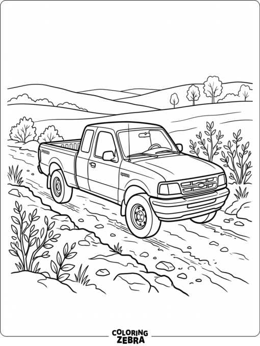 A Ford Ranger parked on a dirt path
