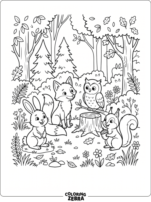 Forest animals gathered in a clearing