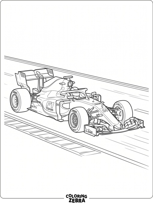 A Formula One car with a large rear wing