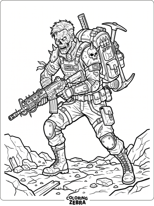 A Fortnite-style zombie warrior with a backpack