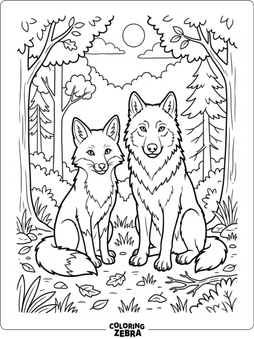 A fox and wolf sitting together
