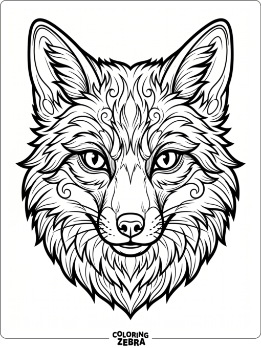 A front-view fox head with bold eyes