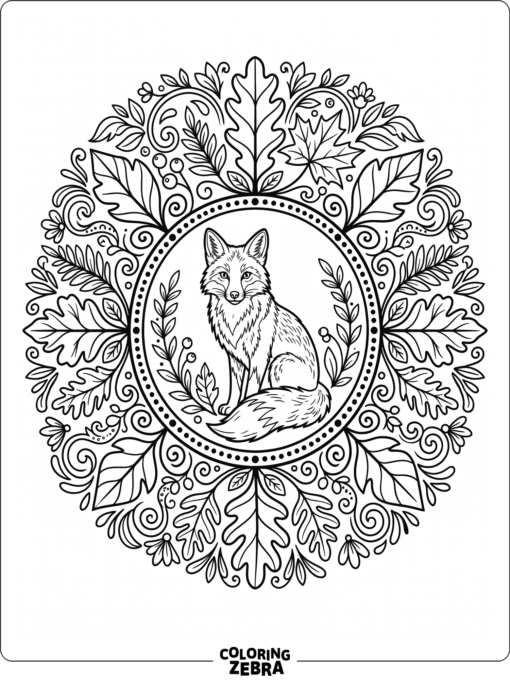 A fox with circular leaf patterns around it
