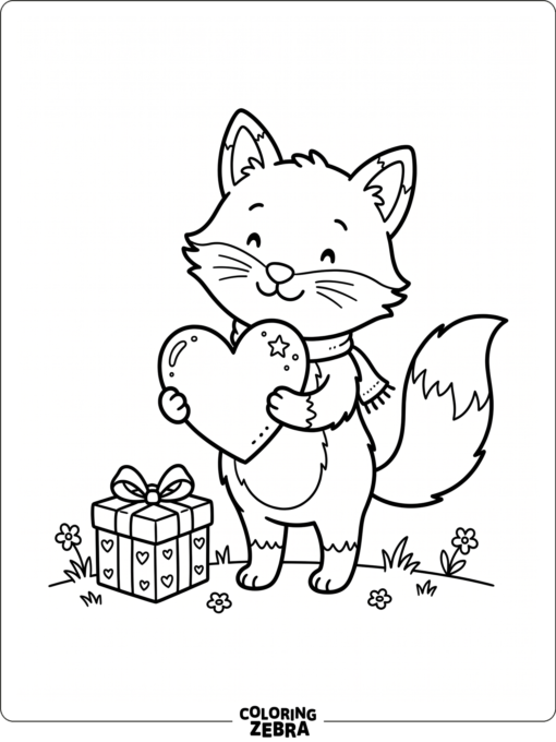 A fox with a heart and gift box