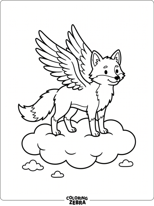 A fox with wings stands on a cloud
