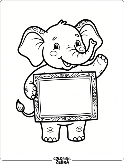 A smiling elephant holding a blank sign
