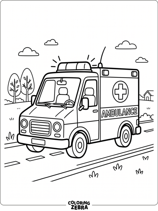 A free printable ambulance with bold lines and open space