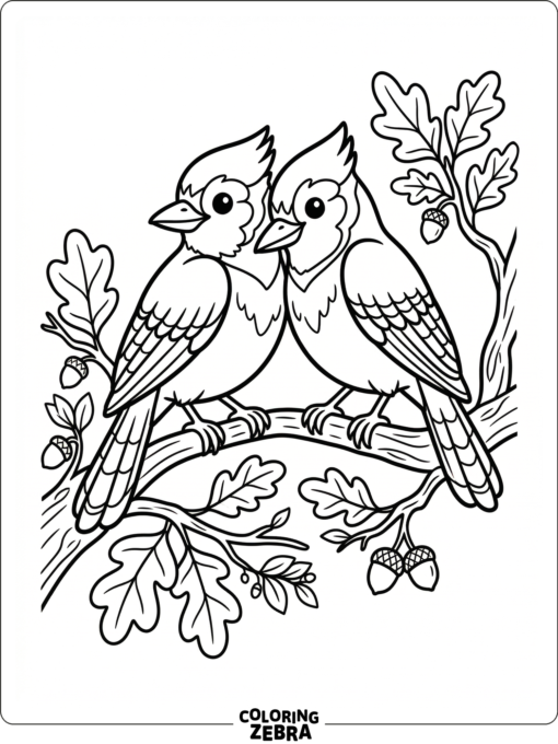 Two blue jays perched together on a branch