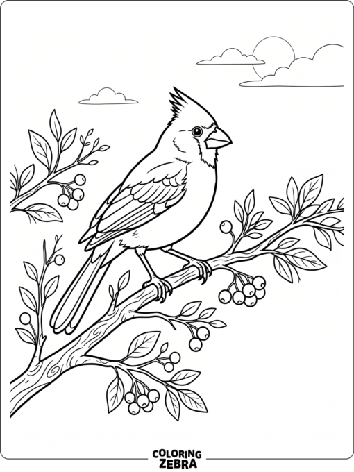 A free printable cardinal sitting on a branch