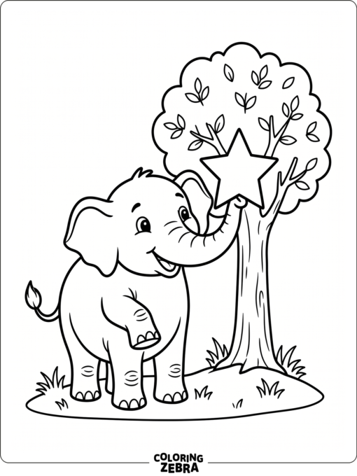A smiling elephant holding a star