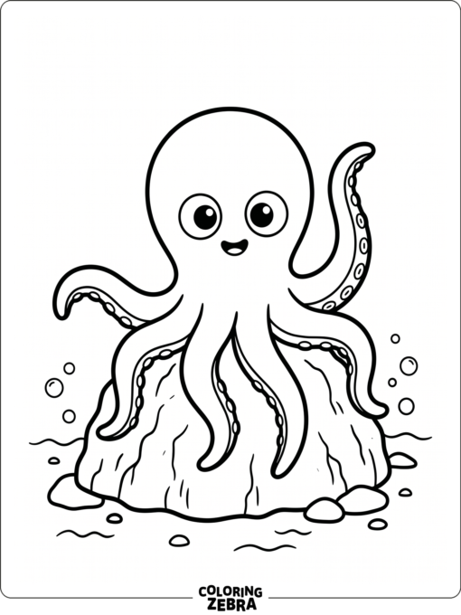 An easy octopus sitting on a rock and waving