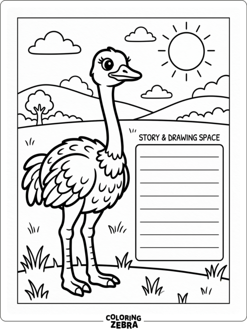 A single ostrich in a blank field with open space