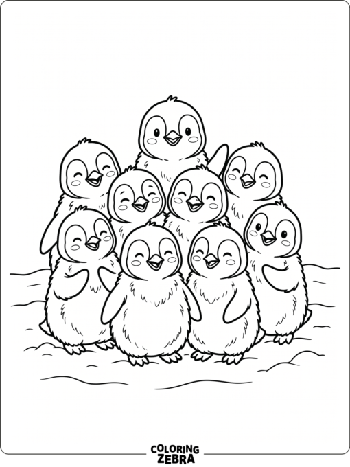 A group of penguin chicks standing together