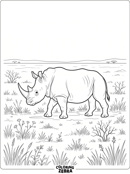 A rhino outline with grass and open space