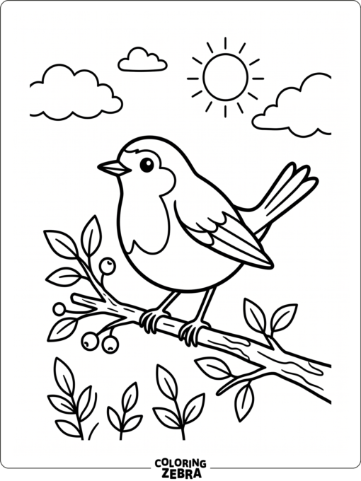 A simple robin perched on a twig against open sky