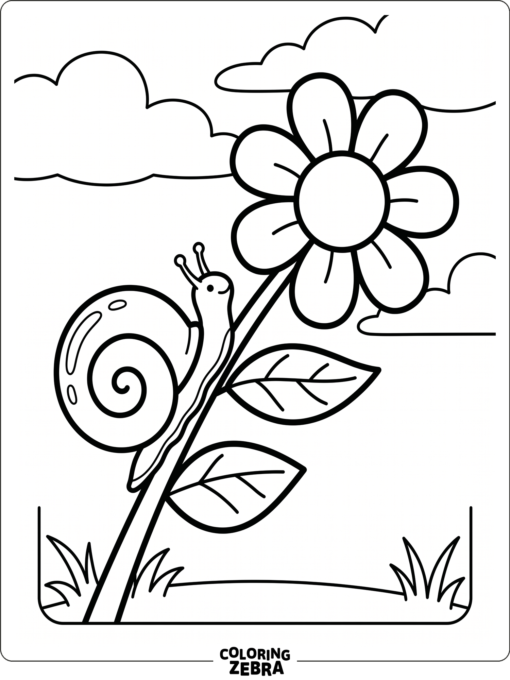 A snail on a flower stem with a few leaves