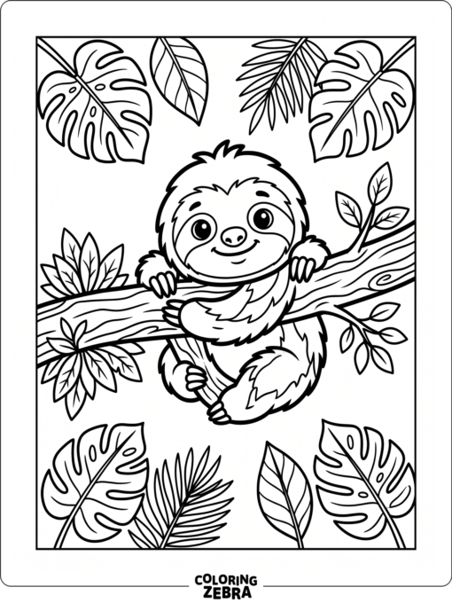 A cute baby sloth hugging a branch