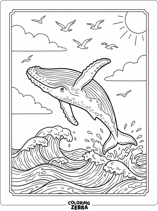 A whale leaping above ocean waves