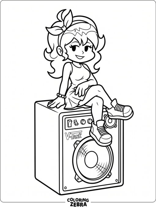 Girlfriend sitting on a speaker