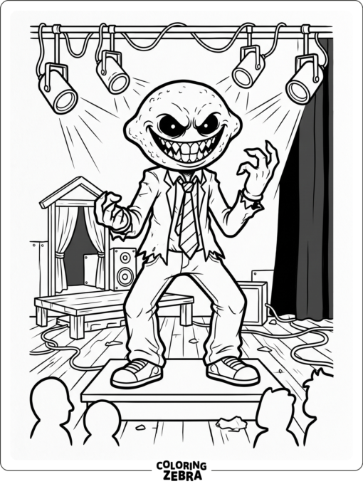 Lemon Demon with a wide grin on stage