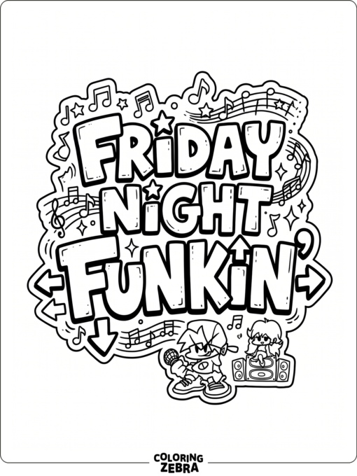 Friday Night Funkin logo with music notes