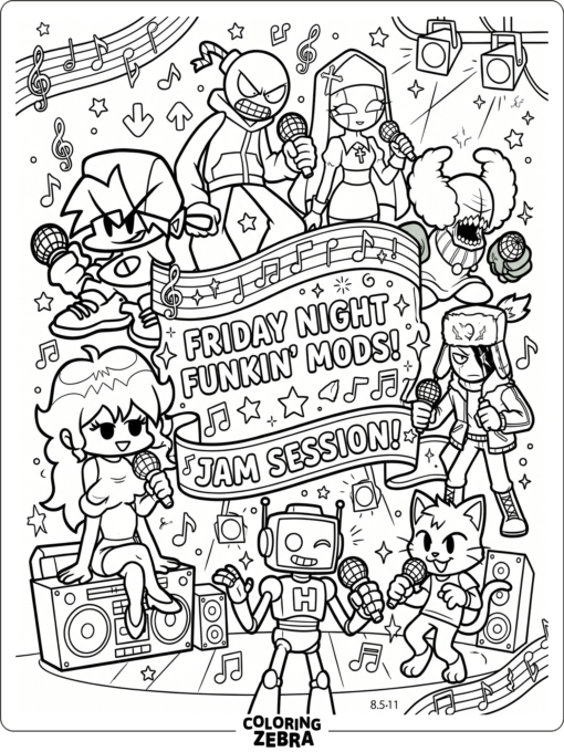 Friday Night Funkin mod characters with a music banner