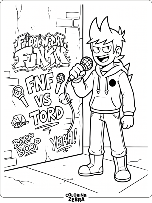 Tord from Friday Night Funkin in front of a graffiti wall